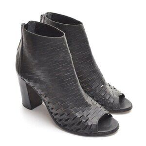 Piampiani Perforated Booties 39 Black Leather Heeled Boots Shoes